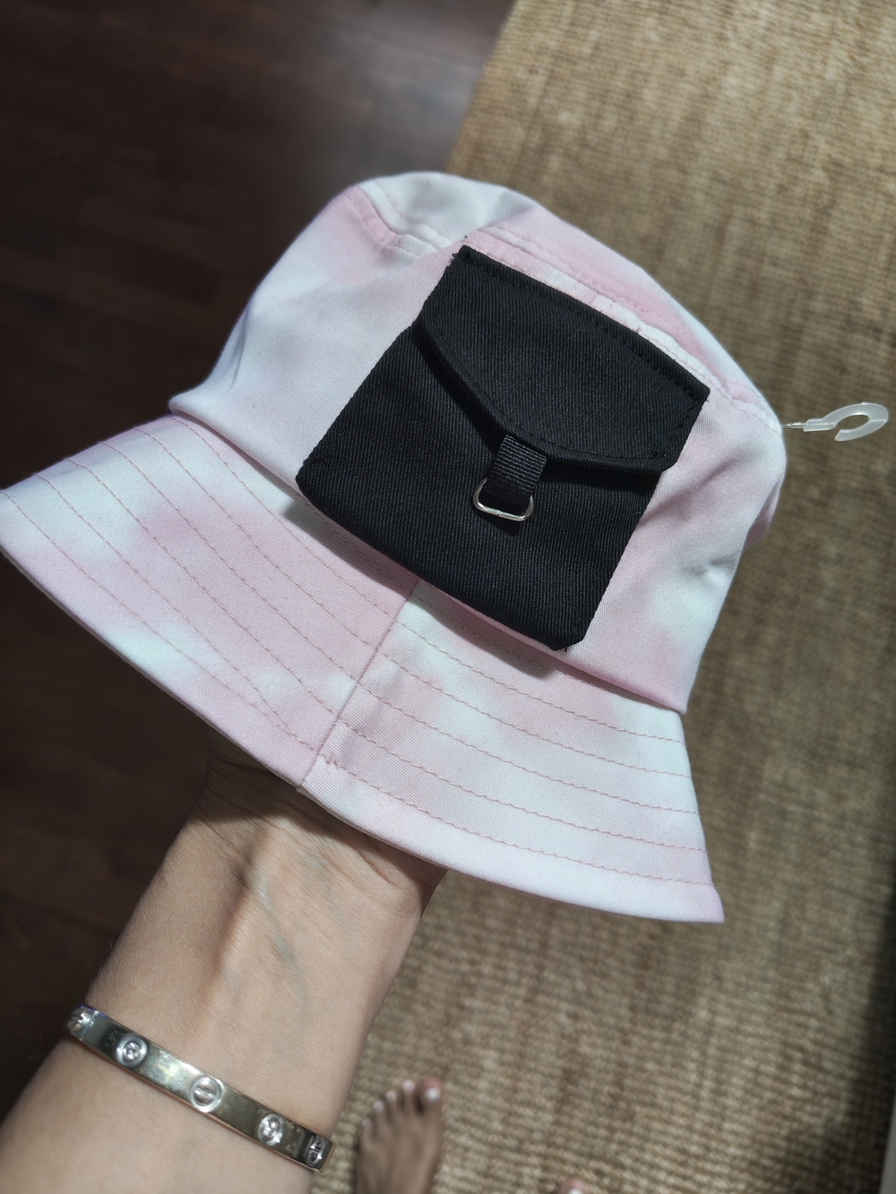 NWT Light Pink Tie Dye Bucket Hat with Black Pocket